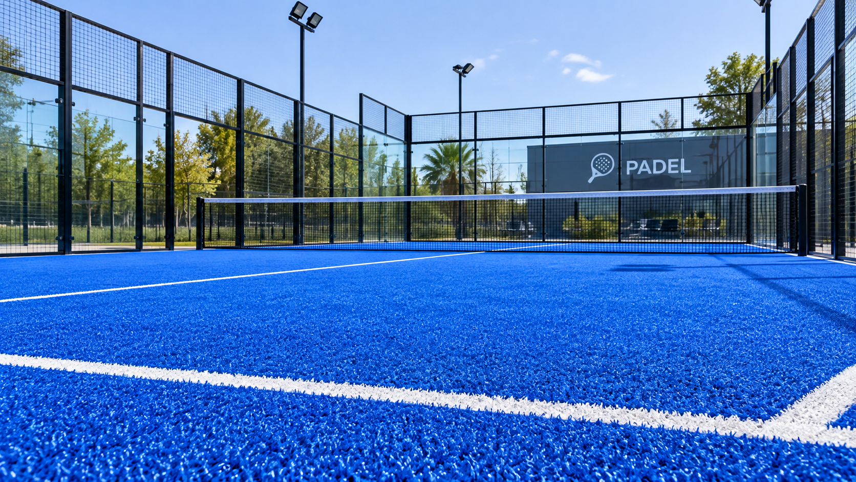 Artificial padel turf court with players
